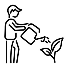 A line style icon showing watering plant