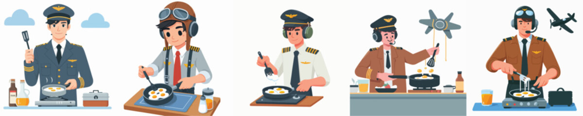 pilot character vector cooking eggs