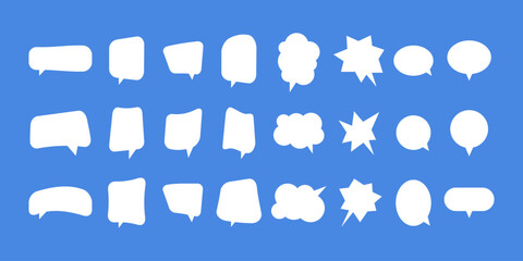 White speech bubble set, blue background.