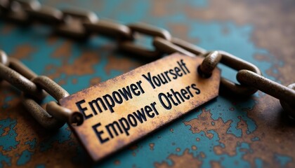 Empower Yourself and Empower Others Message on Rusty Metal Chain