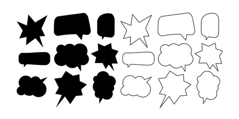Black and white speech bubble set.