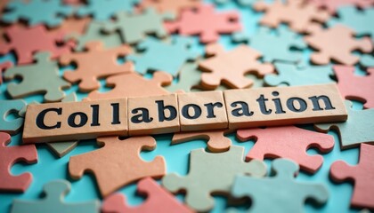 Creative Collaboration Concept with Puzzle Pieces and Text Blocks