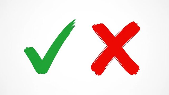 Red x error symbol vs. green check mark approval. Graphic design element for indicating errors or completion in business presentations.