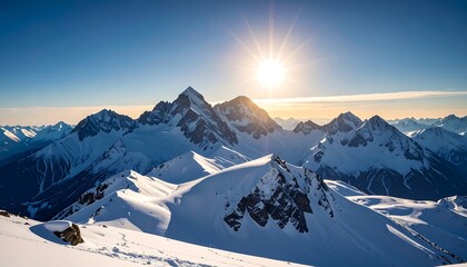 Winter mountain sunrise panorama