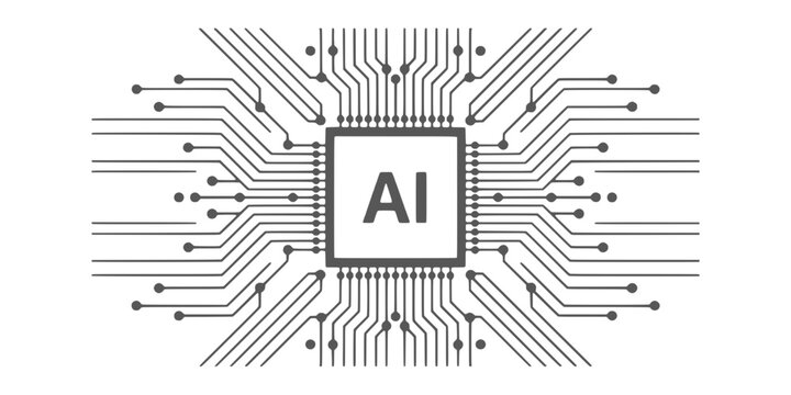 Artificial Intelligence Chip Icon with Circuit Board &ndash; Technology Vector, line icon, outline, editable 