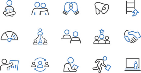 Business & Team Collaboration Icon Set – Group, Meeting, Manager, Employee, Work, Teamwork, Office, Leader, Communication, Staff, Company, HR, Organization, Job, Corporate, Network, Colleague, Discuss