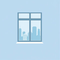 Naklejka premium Simple window view of city skyline with blue background 