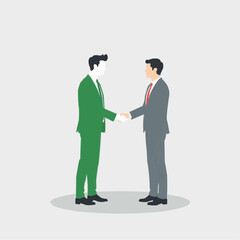 Two businessmen shaking hands in formal suits on neutral background  