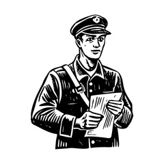 A vintage sketchy style illustration depicting mailman