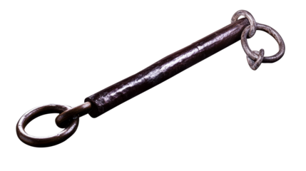 Detailed vintage dark metal bar with intertwined rings, cut out transparent