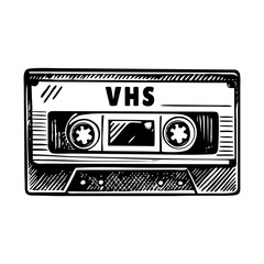 A vintage sketchy style illustration depicting vhs cassette
