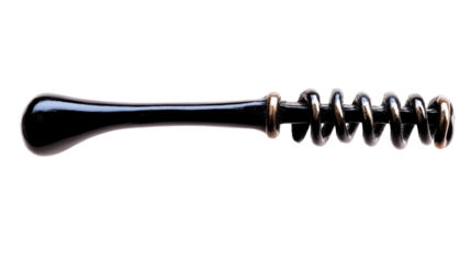 Shiny black handle with metallic spiral, cut out transparent