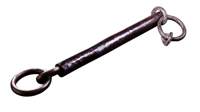 Detailed vintage dark metal bar with intertwined rings, cut out transparent