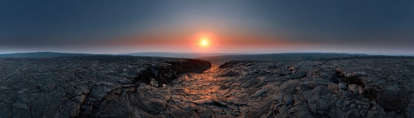 Kilauea Eruption concept. Sunrise over a tranquil ocean landscape.