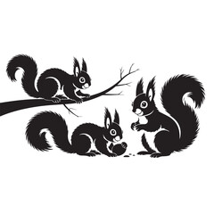 Black and white dragon and squirrel vector illustration