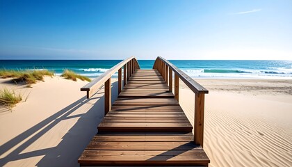 Obraz premium Wooden boardwalk leading to a beach