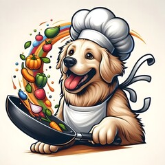 Happy Dog Chef Cooking Food, Funny Design Element