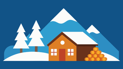 Naklejka premium firewood stacked snow covered holiday cabin