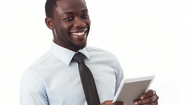 A businessman sitting with a tablet, ready to work or access information