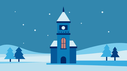 Fototapeta premium Old town clock tower snow covered square