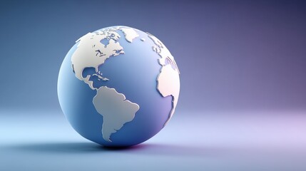 Globe terrestre 3D bleu et blanc sur fond degrade moderne minimaliste