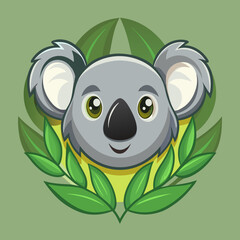 3d-koala-logo--gray--eucalyptus-background