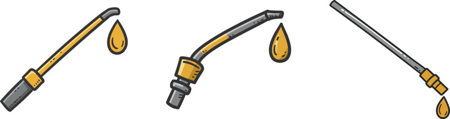 Set of three heating torch tools with gas nozzles and flames  