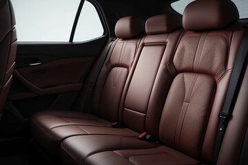 Luxurious Brown Leather Car Interior Backseat View