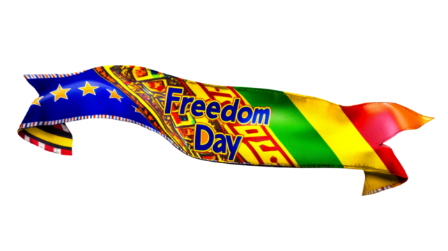 Freedom Day banner, African pattern, blue stars, cut out transparent - Powered by Adobe