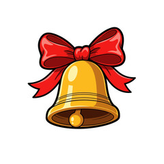 Golden Christmas Bell with Red Bow illustration