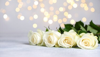 Obraz premium Soft white roses on a textured surface with a blurred bokeh background