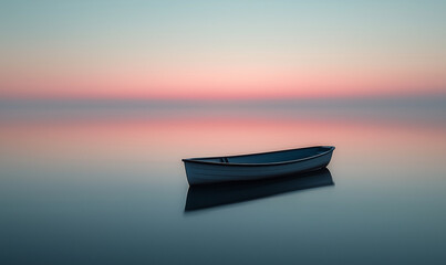 Wooden vintage boat on lake against sunset sky
