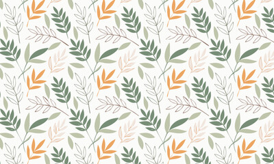 Whimsical seamless pattern with hand-drawn sketch and doodle leaves, Modern vector background in muted earth tones