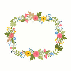 Minimal Floral Frame with Leaves and Flowers Vector