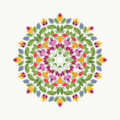 Nature Mandala with Petals and Leaves in Vector