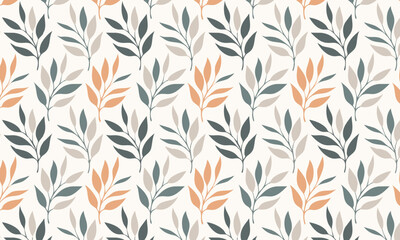 Minimalist seamless pattern with modern leaf sprigs, Scandinavian style botanical vector background in neutral earth tones