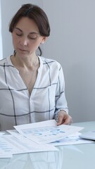 Businesswoman reviewing financial data, analyzing charts and graphs while working on a project at...