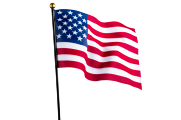 Small US American flag stars and stripes waving, cut out transparent
