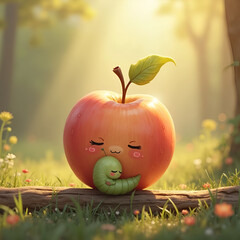 Baby Apple Bud Hugging Caterpillar Friend