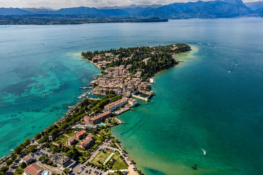 Aerial view of Sirmione peninsula on Lake Garda, Italy