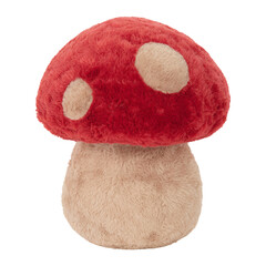 Plush toy mushroom with red cap and beige stem