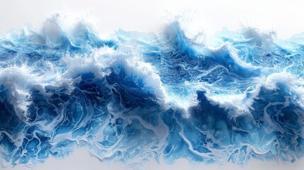 Obraz premium Blue ocean waves clash in dynamic formation against a blank background