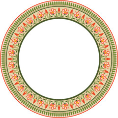 Vector round colorful Indian national ornament. Ethnic plant circle, border. Frame, flower ring. Poppies and leaves.

