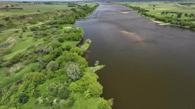 Aerial view of Vistula River, Gniew, Poland