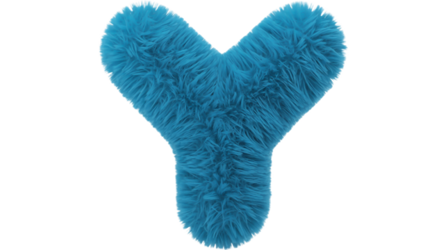 Plush toy shaped like Y letter with turquoise fur