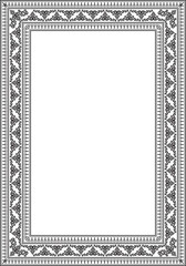 Vector monochrome black square Yakut ornament. An endless rectangular border, a frame of the northern peoples of the Far East.