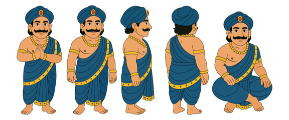 Cartoon Indian King Man Royal Character Vector Set © Prakash