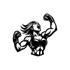 Obraz premium Powerful Female Fighter in Victory Pose.