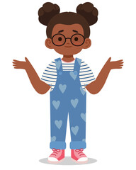 Girl shrugging with a confused or unsure expression. Perfect for educational projects, childrens emotion charts, storytelling visuals, school materials, websites, mobile apps, and diversity
