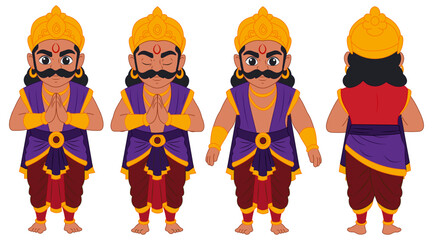 Cartoon Indian King Royal Character Vector Set